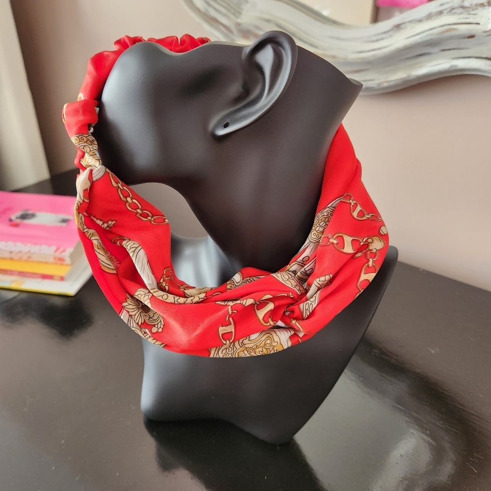 Bundle of 3 Twist Knot Headbands | Silk Satin Baroque Gold Chain Print